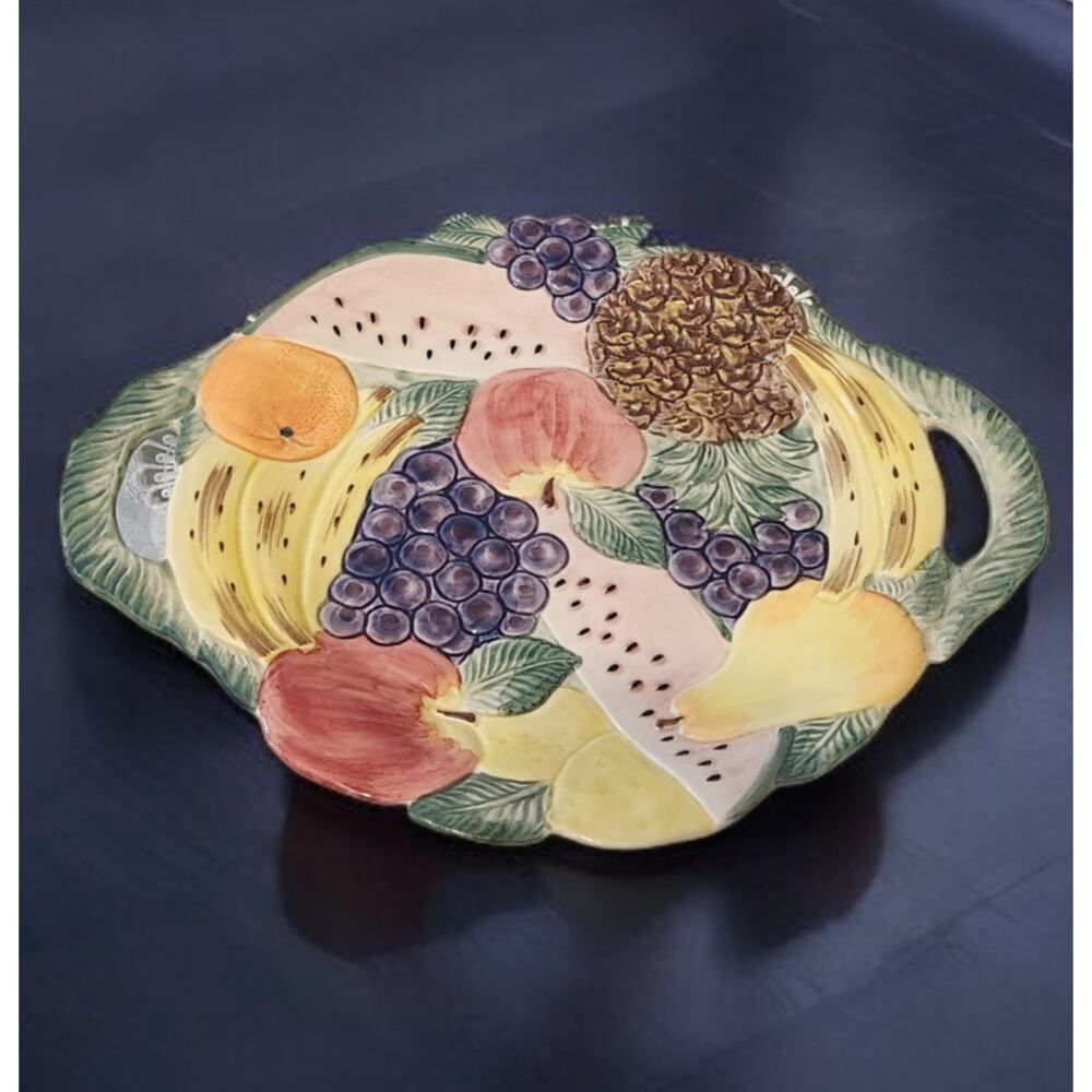 Fitz and Floyd Calypso Serving Tray Platter 1988 12x15 with Handles Handpainted